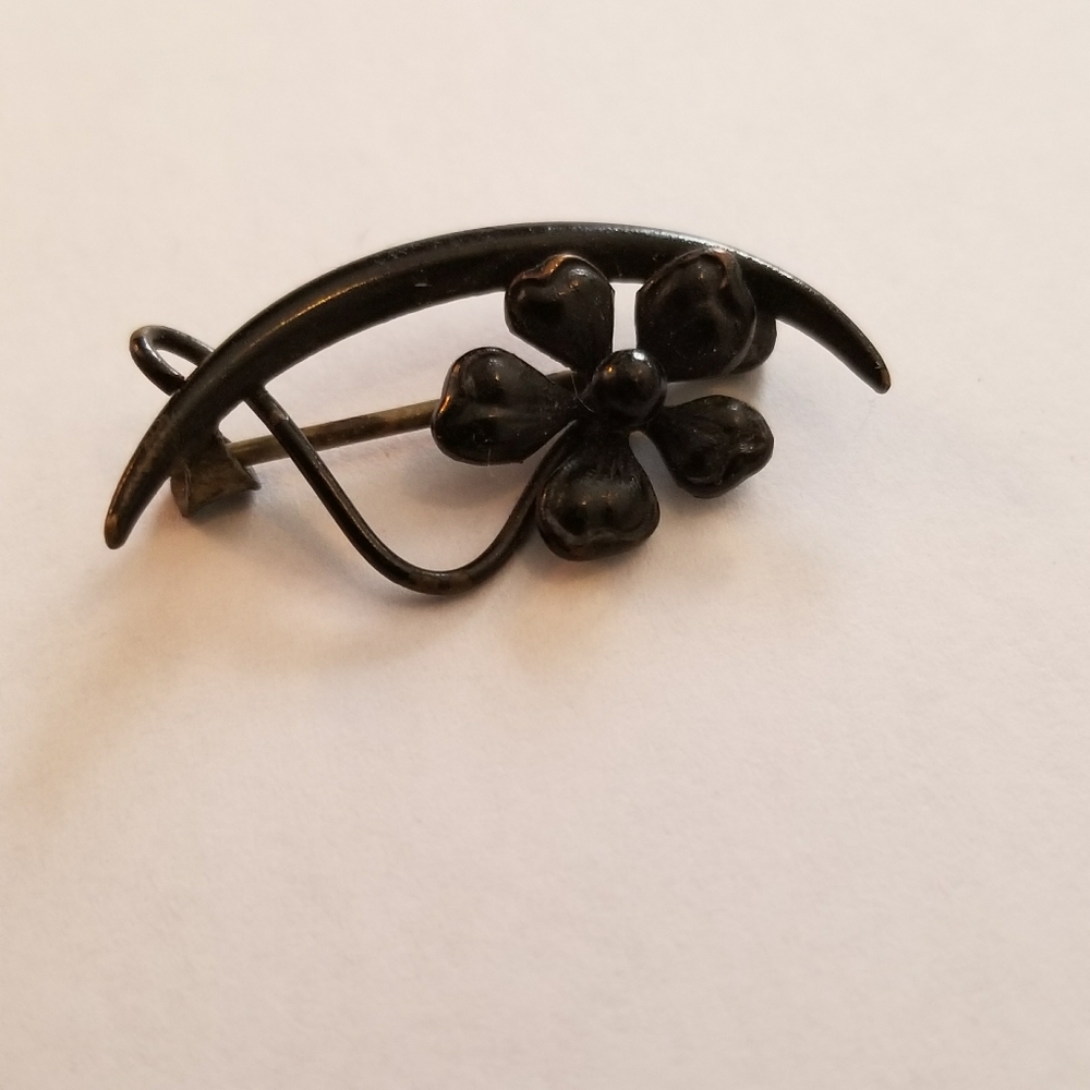 Antique honeymoon brooch crescent moon pin black vintage celestial floral - Picture 6 of 7